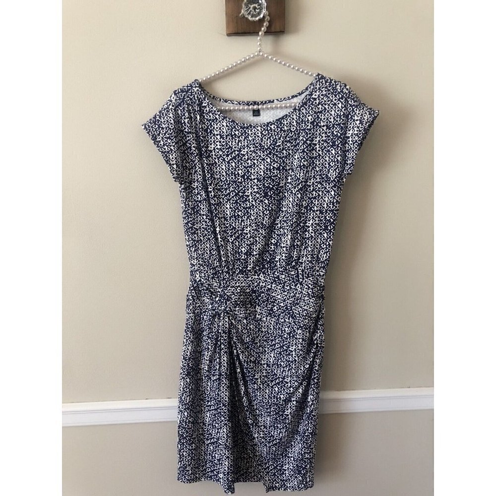Ann Taylor Womens Size XS Blue White Dress Cap Sleeve Stretch